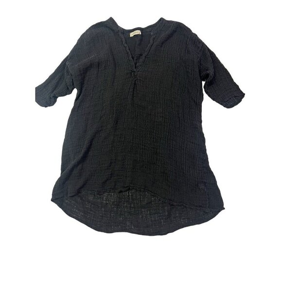 Stark X Top Tunic Medium Oversized Black Linen Gauze Loose Flowy Lagenlook Hi-Lo - Picture 1 of 12